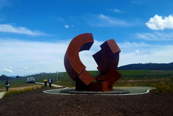 Sphere, Corten steel 2016, H 4,8 m, DenmanProspect, Canberra ACT Australia